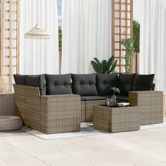vidaXL Set De Sof&aacute;s De Jard&iacute;n 7 Piezas Con Cojines Rat&aacute;n Pe Gris Vidaxl