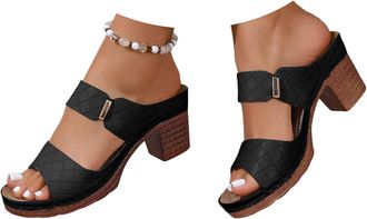 Generic Chunky Sandals Womens Heeled Sandals Open Toe Slip on Block Womens Chunky Mid Heels Ankle Square Heels Sandal Slippers Casual Comfortable Summer Backl