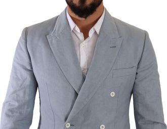 Dolce & Gabbana Mens Blue Cotton Linen Slim Fit Jacket Coat Blazer Light Clothing