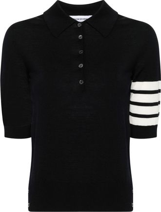 Thom Browne Navy Blue Fine-knit Polo Top