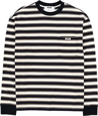Msgm Neutrals Horizontal Striped Long-Sleeve T-Shirt