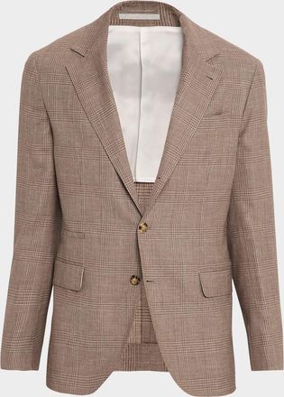 Brunello Cucinelli Mens Wool, Silk and Linen Glen Plaid Suit Jacket