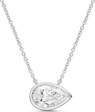 Diana M. Jewels 14kt white gold lab grown east west pear shape bezel pendant weighing 1.00 ct