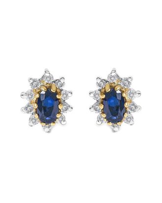 House of Brilliance Haus Of Brilliance Colorful Gemstones 14K 0.99 Ct. Tw. Diamond & Sapphire Stud Earrings