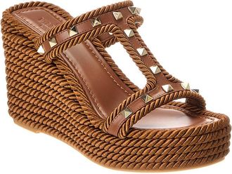 Valentino Rockstud 90 Leather & Rope Wedge Sandal