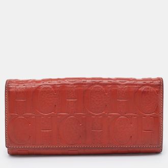 Carolina Herrera Rust Orange Monogram Leather Flap Continental Wallet