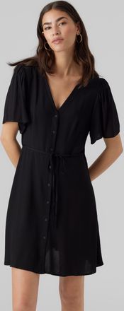 Vero Moda Minikleid VERO MODA VMALBA SS SHORT DRESS WVN NOOS, Damen, Gr. XL, N-Gr, schwarz, Web, Obermaterial: 100% Viskose, slim fit kurz, V-Ausschnitt, Kleide
