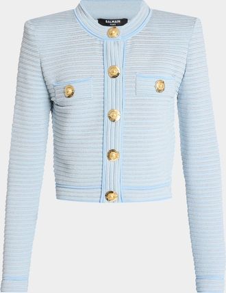 Balmain Buttoned Striped Knit Crop Cardigan