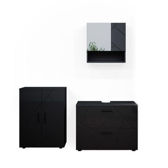 Vicco Conjunto De Muebles De Ba&ntilde;o Irma, Antracita Alto Brillo, 3 Partes, Con Mueble Bajo 80 Cm