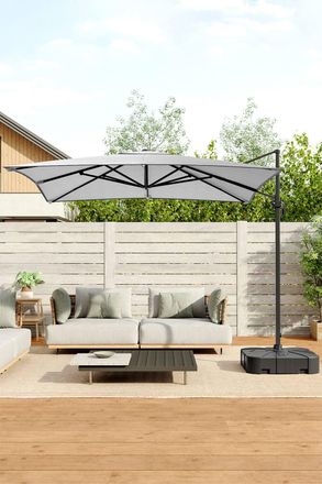 Living and Home Large Square Canopy Rotating Outdoor Cantilever Parasol with Plastic Base in Light Grey