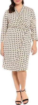 London Times Geometric Print Faux Wrap Dress in Black/Cream at Nordstrom Rack, Size 3 X