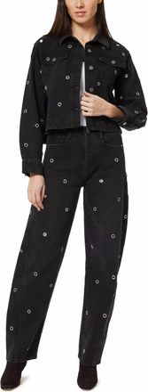 Habitual Embellished Cropped Jean Jacket In Washed Black