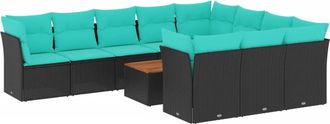 vidaXL Set De Sof&aacute;s De Jard&iacute;n 11 Pzas Y Cojines Rat&aacute;n Sint&eacute;tico Negro Vidaxl