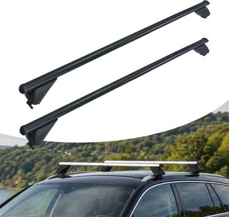 Relaxdays Portaequipajes Relaxdays, Para Rieles Cerrados, 124 Cm, Ancho De Fijaci&oacute;n 110 Cm, Travesa&ntilde;os, 180 Kg, Aluminio, Negro