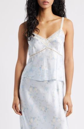 LoveShackFancy Lirena Lace Accent Floral Camisole in Snowdrop Blue at Nordstrom, Size X-Large