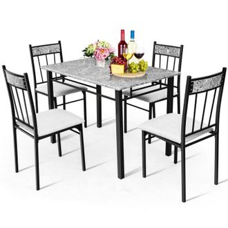 Costway Costway Marble 5-piece Kitchen Dining Set Dining table w/Sponge Cushion-Grey in Grey
