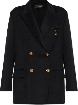 Versace Korte double-breasted jas - Dames - Mantel - Zwart - S - Wol - Jassen
