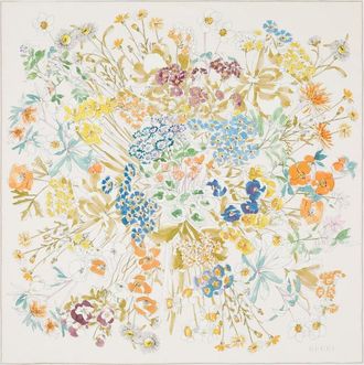 Gucci Printed Silk Twill Carré, Yellow, Silk