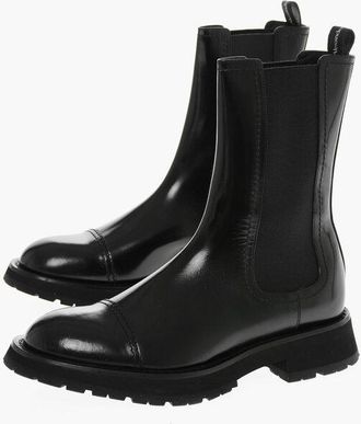 Alexander McQueen Shiny Leather Chelsea Boots with Elastic Panels size 39