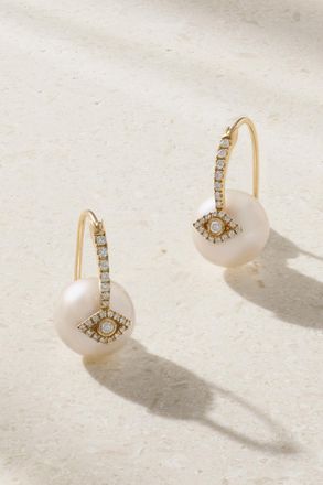Sydney Evan Orecchini In Oro 14 Carati Con Perle E Diamanti Evil Eye