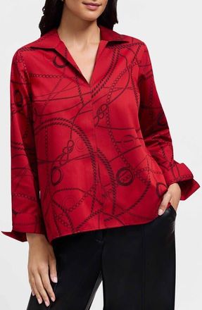 Foxcroft Agnes Print Popover Shirt in Red/Black at Nordstrom, Size X-Small