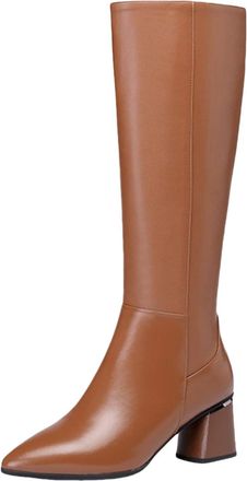 Generic Wide Cowgirl Boots for Women Elegant Mid Calf Boots Both Fashionable and Warm Knee-High Boot (Brown, 5.5)
