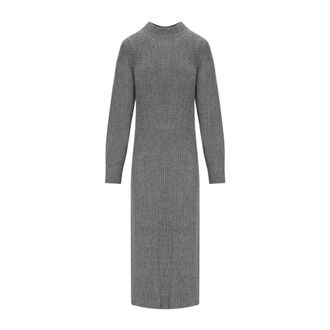 Twinset Lange Gebreide Jurk van Wol en Lurex - Dames - Kleedjes - Grijs - M - Wol - Kleedjes