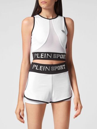 Plein Sport Cropped Off-the-Shoulder Sports Jersey Top
