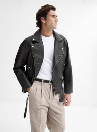 Jack & Jones Mens Faux-leather biker jacket