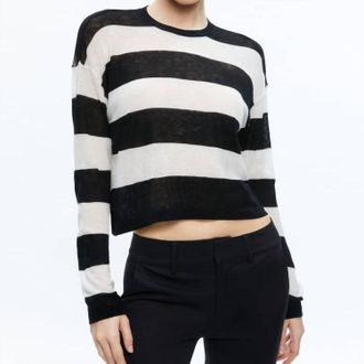 Alice & Olivia Sherrell Crew Neck Pullover Sweater In Black Ecru