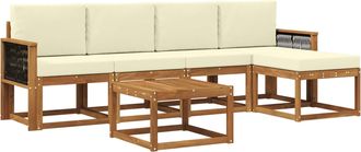 vidaXL Conjunto De Sof&aacute;s De Exterior 6 Uds. Natural Y Crema Poli&eacute;ster Vidaxl