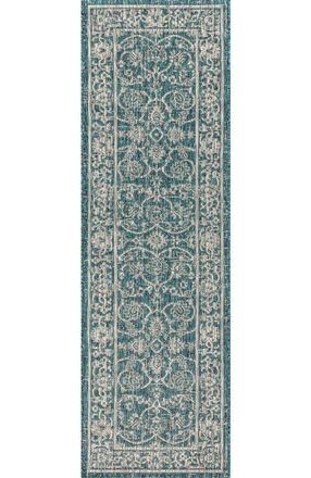 Jonathan Y Designs Palazzo Vine and Border Textured Weave Indoor/Outdoor Area Rug in Teal/gray at Nordstrom, Size 5Ft 0In X 8Ft 0In
