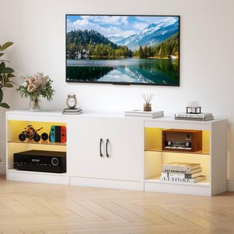 Costway Costway Modular TV Stand for 85 TVs 3-in-1 Entertainment Center w/LED Lights in White