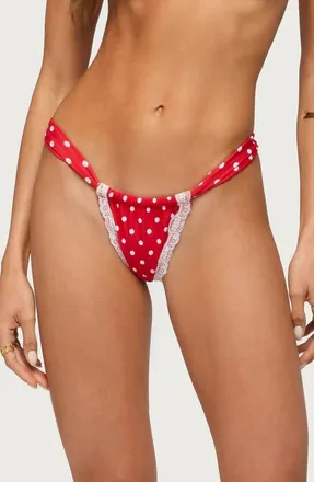 Edikted Bina Lacey Polka Dot Bikini Bottoms in Red-And-White at Nordstrom, Size X-Small