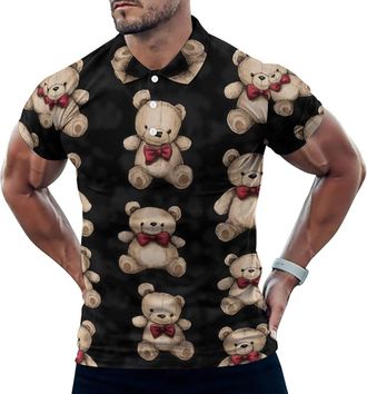 Generic Teddy Bears Pattern Mens Straight Polo Shirt Golf Tennis T-Shirt Casual Short Sleeve Quick Dry Sports Tees Tops
