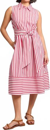 Jones New York Striped Tie-Waist Sleeveless Dress In Rouge/white