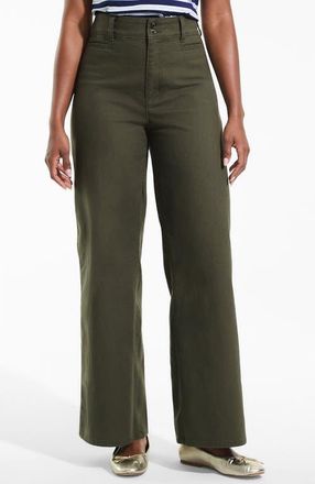 Lands End Stretch Canvas High Rise Wide Leg Pants in Forest Moss at Nordstrom, Size 10