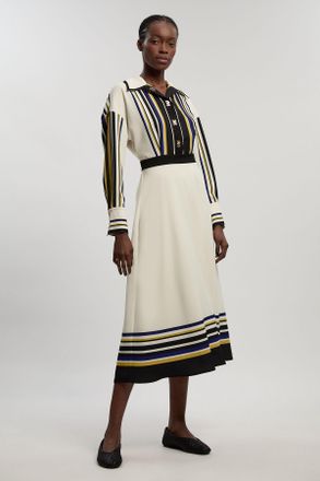 Karen Millen Womens Contrast Stripe Twill Woven Maxi Shirt Dress - Multicolour - Size 12 UK