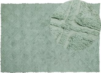 Beliani Beliani - Alfombra De Algod&oacute;n Verde Claro 160 X 230 Cm Hecho A Mano Patr&oacute;n Geom&eacute;trico Hatay