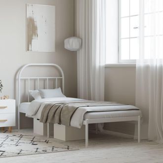 vidaXL Estructura Cama Sin Colch&oacute;n Con Cabecero Metal Blanco 75x190 Cm Vidaxl
