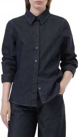 Closed Seaming Button Down Denim Shirt In Dark Blue