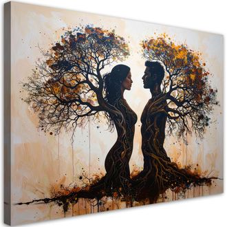 Feeby Cuadro Sobre Lienzo Pareja De Enamorados Representada Como &Aacute;rboles 100x70