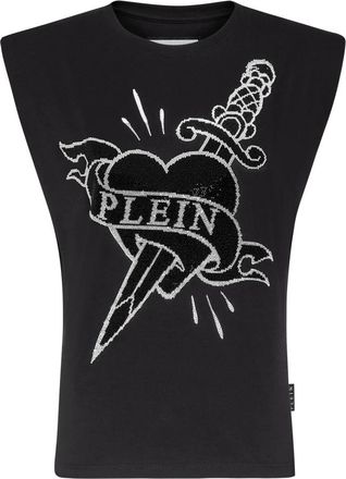 Philipp Plein Shoulder Pads Tank Top Love - Dames - Tops zonder mouwen - Zwart - S - Katoen - Tops