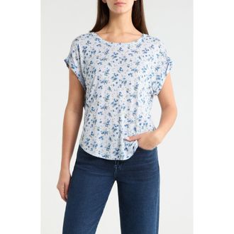 Lucky Brand Abstract Floral Short Sleeve Knit Top in Blue Floral at Nordstrom, Size Xx-Large