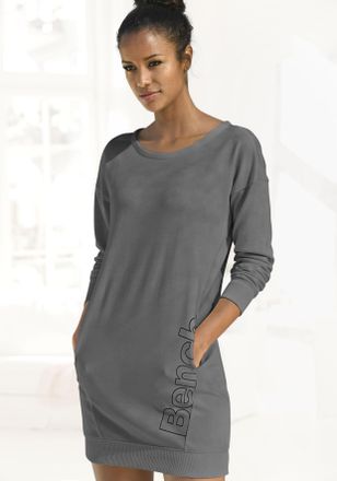 Bench Sweatkleid BENCH. LOUNGEWEAR, Damen, Gr. 32/34, N-Gr, grau (anthrazit, schwarz), Interlock, Obermaterial: 60% Baumwolle, 40% Polyester, unifarben, Bas