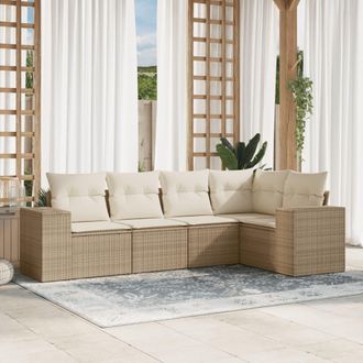vidaXL Juego De Sof&aacute;s Jard&iacute;n Con Cojines 5 Pzas Rat&aacute;n Sint&eacute;tico Beige Vidaxl
