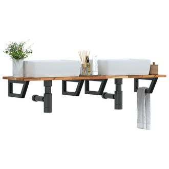 Berkfield Home Basin Shelf Wall Mounted Steel & Solid Wood Acacia in Brown
