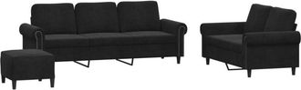 vidaXL Vidaxl - Juego de sofás con cojines 3 piezas terciopelo negro