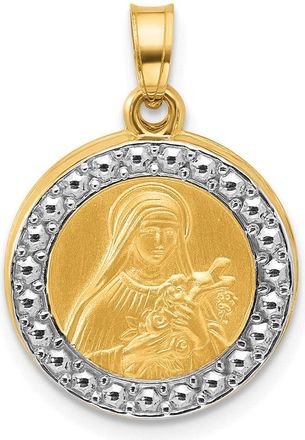 Diamond2Deal 14k Yellow Gold with Rhodium Hollow St. Theresa Pendant
