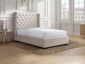 Vente-Unique Letto 120 x 200 cm con testata trapuntata in Tessuto Beige - MASSIMO